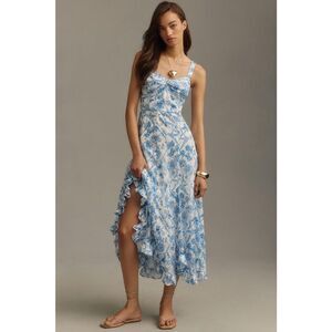 NWT Anthropologie Hutch Printed Twist-Front Ruffle-Hem Dress Size Large P